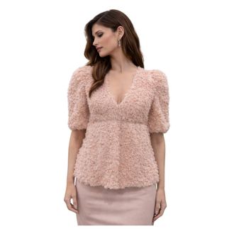 Aniye By Blouses, female, Pink, Size: XS Feather-Effect Puff Sleeve Top