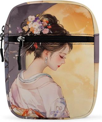 Generic Japanese Woman in Kimono Adorn Trendy Crossbody Bag for Men Women Small Satchel Men Sling Adjustable Shoulder Strap Messenger