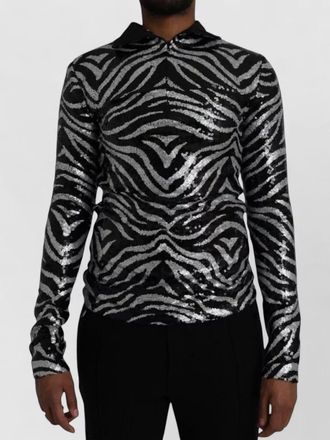 Dolce & Gabbana zebra-print sequin long-sleeve polo shirt