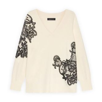 Fiorella Rubino Truien & Vesten, Dames, Wit, XL, Polyester, Trui met kanten details