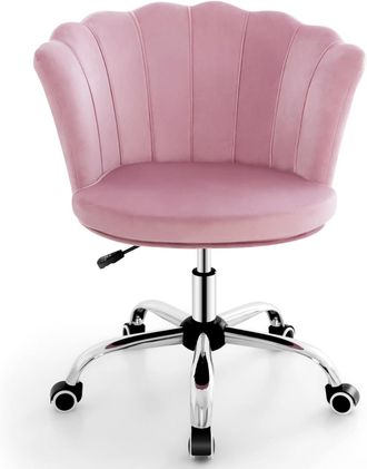Costway Costway - Silla Tocador, Altura Ajustable 74-82 Cm, Sillas Escritorio Terciopelo Tapizado Con Ruedas Universales, Silla Escritorio Giratorio Oficina D