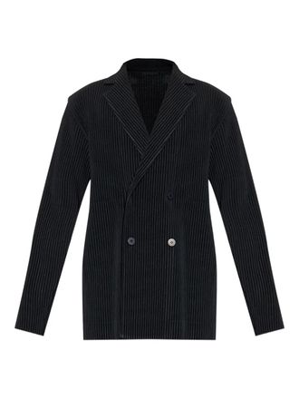 Homme Plissé Issey Miyake plissé double-breasted blazer - men - Polyester/Polyester - 1 - Black