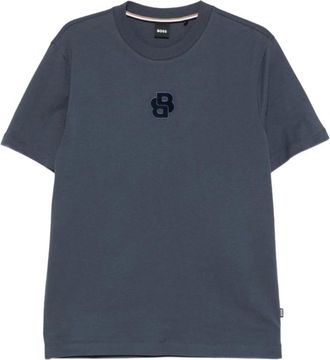 HUGO BOSS Camiseta de punto de algod&oacute;n con parche del logo - Tops - Hombre - Azul - 2XL