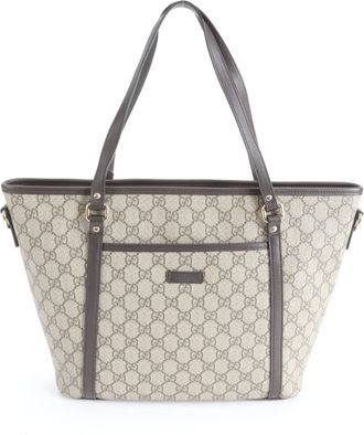 Gucci Brown Leather Coated Canvas Handbag Tote Bag (Pre-Owned)