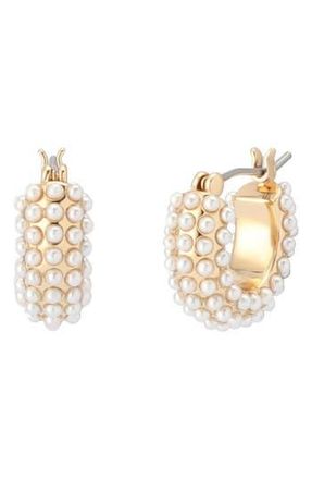 AllSaints Faux Pearl Huggie Hoop Earrings in Gold/White at Nordstrom Rack