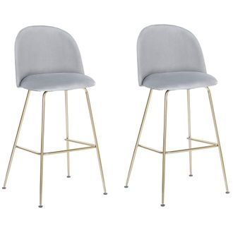 Beliani Beliani - Conjunto De 2 Sillas De Bar Tapizadas En Terciopelo Gris Marco De Acero Dorado Altura Del Mostrador Muebles De Comedor De Dise&ntilde;o Arcola