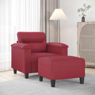 vidaXL Sill&oacute;n Con Taburete Cuero Sint&eacute;tico Rojo Tinto 60 Cm Vidaxl