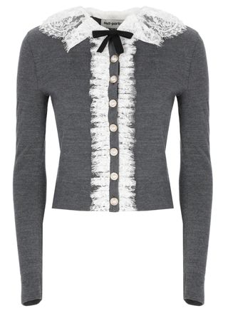 Self Portrait Grey Lace Collar Cardigan
