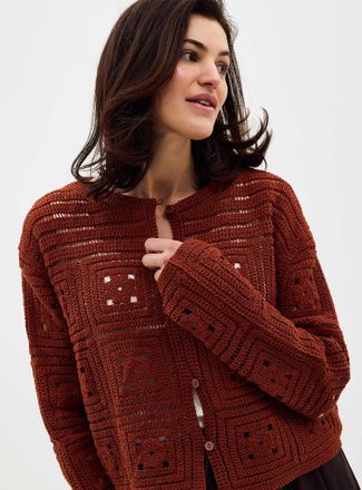 Contemporaine Womens Floral crochet boxy-fit Cardigan Sweater