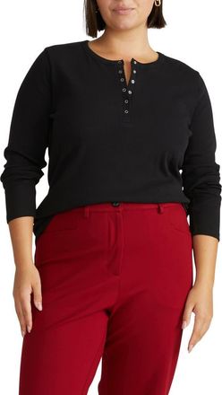 Universal Standard Long Sleeve Stripe Henley in Black at Nordstrom, Size Xs