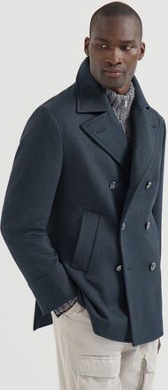 Brunello Cucinelli Wool and cashmere cavalry pea coat with metal buttons in Blue at Nordstrom, Size 56