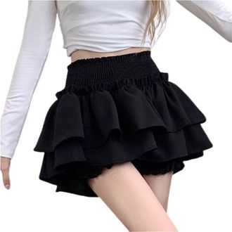 Generic Ruffle Skort Mini Skirt Womens Girls Mini Skirt Flowy High Waisted Ruffle Hem Short Skirts Cute Boho A-Line Layered Skater Skirts for Cosplay, Club, P