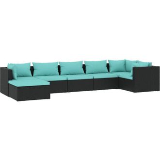 vidaXL Set De Muebles De Jard&iacute;n 7 Pzas Y Cojines Rat&aacute;n Sint&eacute;tico Negro Vidaxl