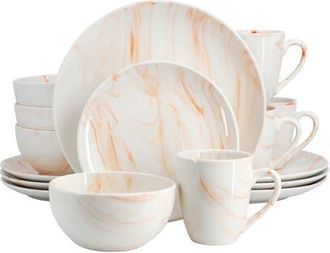 Elama Fine Marble 16 Piece Porcelain Dinnerware Set in Orange at Nordstrom