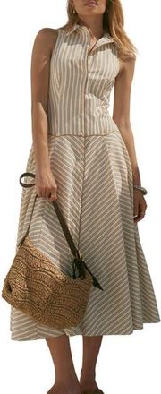Mint Velvet Stripe Button Midi Dress in Neutral at Nordstrom, Size 12