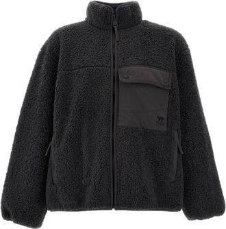Maison Kitsun&eacute; Grey Boucle Fleece High-Collar Zip Jacket