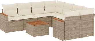 vidaXL Set De Sof&aacute;s De Jard&iacute;n 9 Pzas Con Cojines Rat&aacute;n Sint&eacute;tico Beige Vidaxl