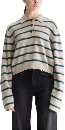 Bellerose Tops, Dames, Grijs, S, Wol, Dussyr Gestreepte Poloshirt