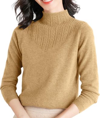 Generic Cashmere Jumpers Ladies New Half High Collar Knitted Sweaters Womens Autumn Winter Short Pullover Solid Color Loose Sweater Thickened Bottoming Shirt 