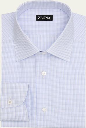 Ermenegildo Zegna Mens Pure Cotton Micro-Plaid Dress Shirt