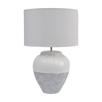 The Libra Company Skyline Porcelain Table Lamp & Shade Large E27 60W -Terracotta/Linen in Grey