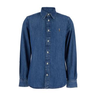 Polo Ralph Lauren Shirts, female, Blue, M, Blue Denim Shirt with Classic Collar