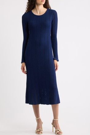 Elie Tahari The Julietta Long Sleeve Pointelle Midi Sweater Dress in Twilight Sky at Nordstrom, Size X-Small