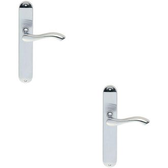 Loops 2x PAIR Curved Handle on Long Slim Latch Backplate 241 x 40mm Satin Chrome