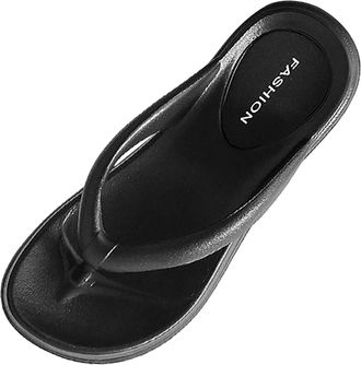 Generic Womens Summer Indoor Slippers with 6CM Thick Sole for Bathroom and Home Comfort Soft Shoes (Black, 6.5)