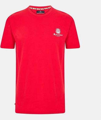 Aquascutum Mens Regular Fit Logo Print Crew Neck T-Shirt - Multi/Red - Size: 2X large