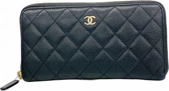 Chanel Black Grained Calfskin Long Wallet (Bi-Fold) (Pre-Owned)