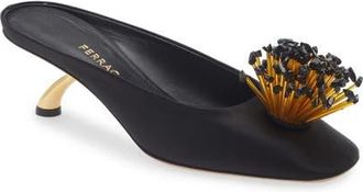 Ferragamo Safi Beaded Kitten Heel Mule in Black at Nordstrom, Size 10.5
