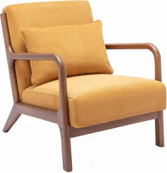 Sweeek Sill&oacute;n de pana ocre, patas de madera de caucho