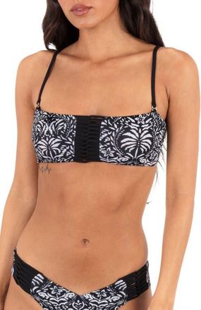 Hurley Ikat Palm Bandeau Bikini Top in Black /Coconut at Nordstrom, Size X-Small