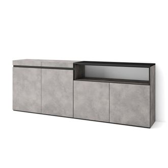 Skraut Home Aparadores Para Sal&oacute;n, Gran Capacidad De Almacenaje, 200x75x35cm, 4 Puertas, Armario, Zapatero, Estilo Moderno, Gris Cemento - Skraut Home