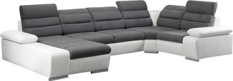 VENTE-UNIQUE.COM Sof&aacute; rinconera piel sint&eacute;tica 6 plazas gris, blanco 362x217cm