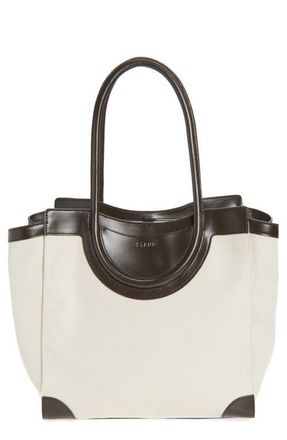 Staud Maude Canvas & Leather Tote Bag in Natural/Espresso at Nordstrom