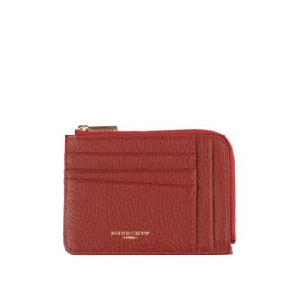 Pourchet Accessoires, Dames, Rood, ONE Size, Leer, Platte Munt-/Kaarthouder