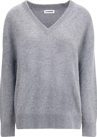 Jil Sander Womens Vneck Long Sleeve Sweater - Grey Wool - Size EU 32 (Womens)