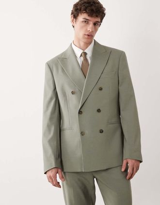 Asos Giacca da abito doppiopetto slim fit verde medio