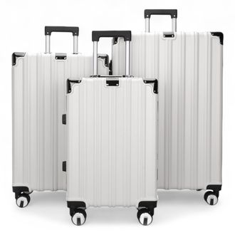 Infinity Leather Unisex Hardshell White Suitcase Robust 8 Wheel Luggage Cabin Case Bag - Size Large