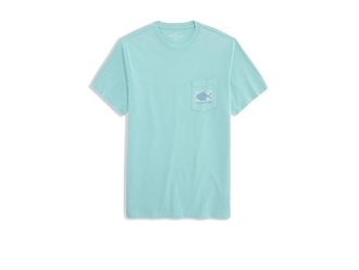 Vineyard Vines Drift-Dye Tarpon Whale Short Sleeve T-Shirts Mens T Shirt Aqua Haze : 2XL, Cotton