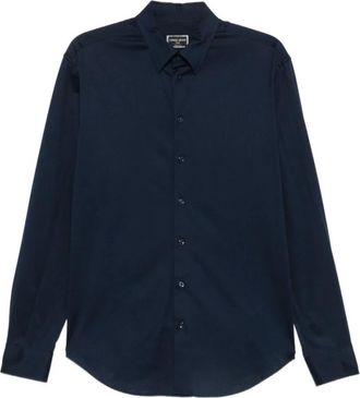 Giorgio Armani Casual Shirts, male, Blue, Size: 2XL Icon Slim-fit Cotton Jersey Shirt