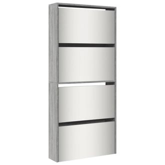 Berkfield Home Shoe Cabinet with Mirror 4-Layer Grey Sonoma 63x17x134 cm | Size: 63 x 17 x 134 cm