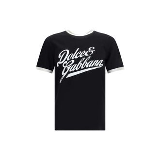 Dolce & Gabbana Mens Logo Graphic Tee - Black Cotton - Size EU 52 (Mens)