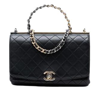 Chanel Pre-owned Quilted Lambskin Satchel - Dames - Vintage Handtas - Zwart - ONE Size - Leer - Vintage
