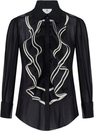 Elisabetta Franchi Georgette Blouse met Ruches - Dames - Overhemden - Zwart - XL - Satijn - Overhemden