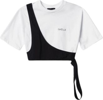 Ga&euml;lle Paris Crop T-shirt met one-shoulder in wit - Dames - T-shirts - Wit - M - Katoen - Tops