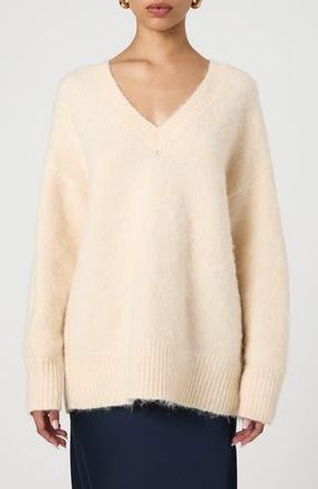 French Connection Oversize V-Neck Sweater in Classic Cream at Nordstrom Rack, Size Medium