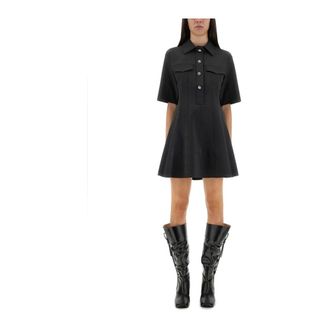 Ganni Shirt Dresses, female, Gray, Size: S Button-Up Shirt Dress with Embellished Details